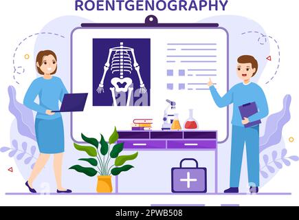 Roentgenography Illustration with Fluorography Body Checkup Procedure, X-ray Scanning or Roentgen in Health Care Flat Cartoon Hand Drawn Templates Stock Vector