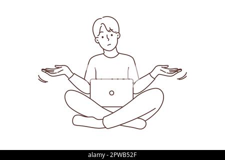 Confused man experience error on laptop Stock Vector