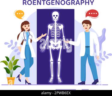 Roentgenography Illustration with Fluorography Body Checkup Procedure, X-ray Scanning or Roentgen in Health Care Flat Cartoon Hand Drawn Templates Stock Vector