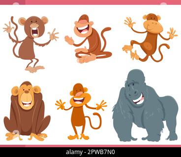 cartoon apes and monkeys animal characters big set Stock Vector Image ...