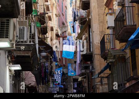 Naples, Italy. 29th Apr, 2023. The city of Naples is preparing with continuous decorations for the Scudetto celebrations of the SSC Napoli football team, which could win tomorrow the Italian Serie A Championship. Naples, April, the 29th, 2023. © Photo: Cinzia Camela. Credit: Independent Photo Agency/Alamy Live News Stock Photo