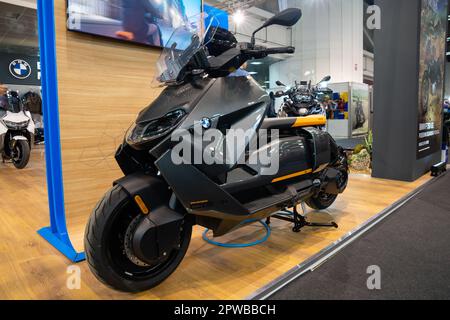 Belgrade, Serbia - March 22, 2023: Electric scooter BMW CE 04 at the International Car Show Stock Photo