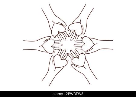 Diverse people hold heart signs in hands Stock Vector