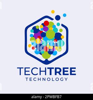 Colorful technology tree abstract logo design vector. Modern digital plant logo. Stock Vector