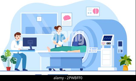 MRI or Magnetic Resonance Imaging Illustration with Doctor and Patient ...