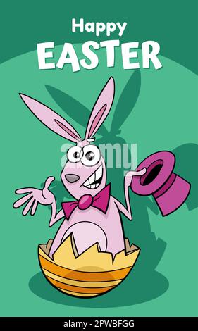 cartoon Easter Bunny hatching from egg greeting card Stock Vector