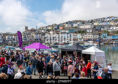 Brixham, UK. 29th Apr, 2023. Thousands of people, most dressed as pirates, enjoy the Brixham Pirate Festival on the Devon coast. Credit: Thomas Faull/Alamy Live News Stock Photo