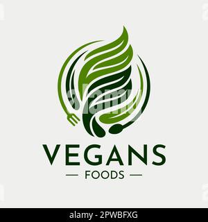 Leaf vegan food letter F FF logo design template. Leaf cutlery initial FF logo. Stock Vector