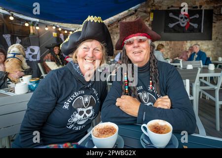 Brixham, UK. 29th Apr, 2023. Thousands of people, most dressed as pirates, enjoy the Brixham Pirate Festival on the Devon coast. Credit: Thomas Faull/Alamy Live News Stock Photo