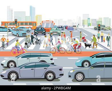 Car on the crossroads in traffic jam,, illustration Stock Vector Image ...