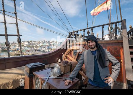 Brixham, UK. 29th Apr, 2023. Thousands of people, most dressed as pirates, enjoy the Brixham Pirate Festival on the Devon coast. Credit: Thomas Faull/Alamy Live News Stock Photo