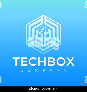 Technology pixel data box logo design. Modern line digital abstract ...