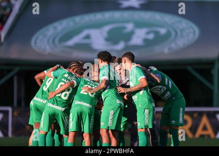 SC - CHAPECO - 04/29/2023 - BRASILEIRO B 2023, CHAPECOENSE X PONTE PRETA - Chapecoense players during a match against Ponte Preta at the Arena Conda stadium for the BRAZILEIRO B 2023 championship. Photo: Liamara Polli/AGIF/Sipa USA Stock Photo