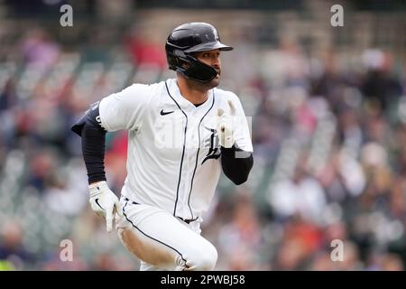 Detroit Tigers' Riley Greene bats against the Texas Rangers in the first  inning of a baseball game in Detroit, Sunday, June 19, 2022. (AP Photo/Paul  Sancya Stock Photo - Alamy