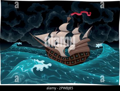 https://l450v.alamy.com/450v/2pwbj85/galleon-in-the-sea-with-storm-cartoon-and-vector-illustration-2pwbj85.jpg