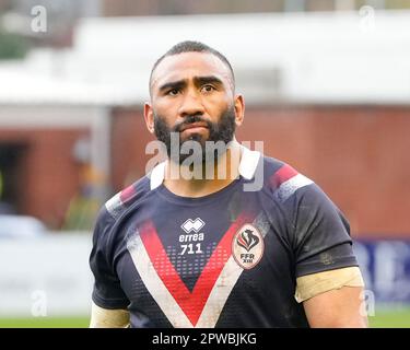 Warrington, UK. 29th Apr, 2023. Samisoni Langi #3 of France during the Mid Season International match England vs France at Halliwell Jones Stadium, Warrington, United Kingdom, 29th April 2023 (Photo by Steve Flynn/News Images) in Warrington, United Kingdom on 4/29/2023. (Photo by Steve Flynn/News Images/Sipa USA) Credit: Sipa USA/Alamy Live News Stock Photo