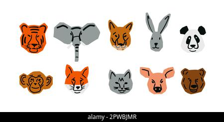 Animals head illustration in minimalist cutting style isolated on white Stock Vector