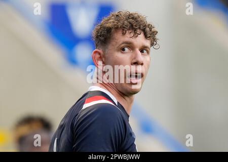 Warrington, UK. 29th Apr, 2023. Matthieu Laguerre #4 of France during the Mid Season International match England vs France at Halliwell Jones Stadium, Warrington, United Kingdom, 29th April 2023 (Photo by Steve Flynn/News Images) in Warrington, United Kingdom on 4/29/2023. (Photo by Steve Flynn/News Images/Sipa USA) Credit: Sipa USA/Alamy Live News Stock Photo