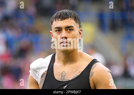 Warrington, UK. 29th Apr, 2023. Tiaki Chan #8 of France during the Mid Season International match England vs France at Halliwell Jones Stadium, Warrington, United Kingdom, 29th April 2023 (Photo by Steve Flynn/News Images) in Warrington, United Kingdom on 4/29/2023. (Photo by Steve Flynn/News Images/Sipa USA) Credit: Sipa USA/Alamy Live News Stock Photo