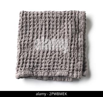 grey folded cotton napkin isolated on white background, top view Stock Photo