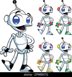Funny robot. Cartoon and vector isolated characters. Stock Vector
