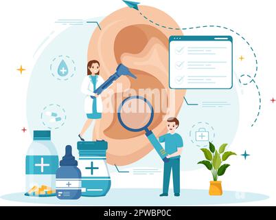 Otorhinolaryngologist Illustration with Medical Relating to the Ear, Nose and Throat in Healthcare Flat Cartoon Hand Drawn Landing Page Templates Stock Vector