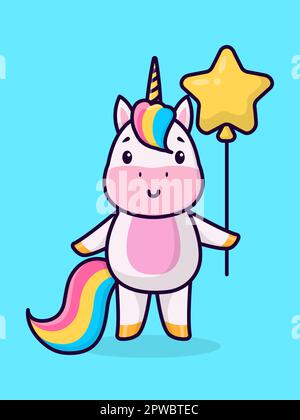 Cartoon cute unicorn. Childrens card, childrens poster. Vector illustration Stock Vector