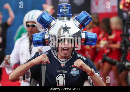 Kansas City, United States. 27th Apr, 2023. Dallas Cowboys fan James Wright  The Suitman poses for a picture during the NFL Draft 2023 Thursday Day 1  on April 27, 2023 at Union