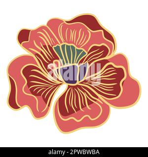 Vector flower in doodle technique with pink and red petals Stock Vector