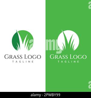 Natural green grass, meadow, and mowed grass element logo in Spring vector logo design template. Stock Vector