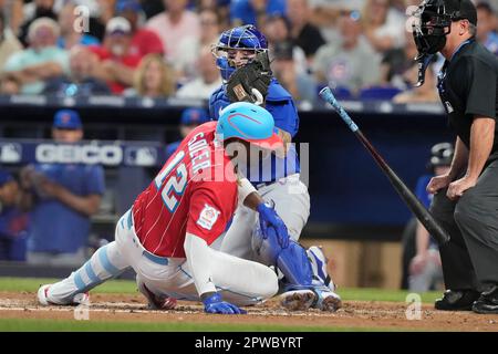 Miami Marlins center fielder Jazz Chisholm Jr. (2) is shown during a  baseball game against the Atlanta Braves Wednesday, April 26, 2023, in  Atlanta. (AP Photo/John Bazemore Stock Photo - Alamy