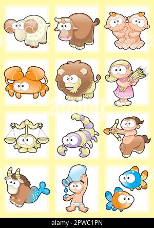 Funny Zodiac with Background, vector and cartoon illustration Stock Vector