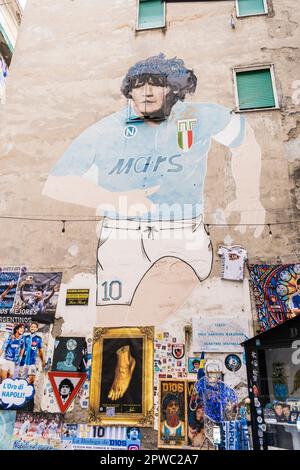 March 4 2023 - Naples, Italy: The original Maradona mural is the first and most-visited mural painted by fan Mario Filardi in 1990. It is located in t Stock Photo