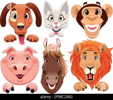 Animals portrait. Funny cartoon and vector isolated characters. Stock Vector