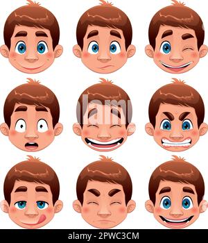Boy Expressions. Funny cartoon and vector character. Stock Vector