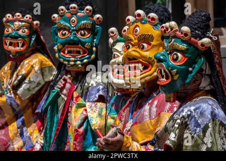 Masked Monks dance at the Phyang Monastery Festival in Ladakh, India Stock Photo