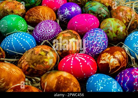Easter Eggs Naturally Dyed with Onion Skins and other natural colorants Stock Photo