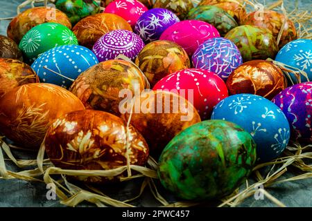 Easter Eggs Naturally Dyed with Onion Skins and other natural colorants Stock Photo