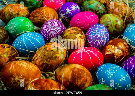 Easter Eggs Naturally Dyed with Onion Skins and other natural colorants Stock Photo