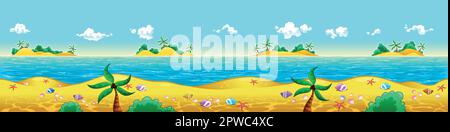 Seashore and ocean. Vector illustration with measures: 6144x1536 pixels, adaptable to iPad screen. The sides repeat seamlessly for a possible, cont... Stock Vector