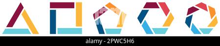 Rectangles or bars with spaces forming polygon shapes, version with three to seven edges, can be used as infographics element Stock Vector