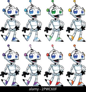 Funny robots. Cartoon and vector isolated characters. Stock Vector