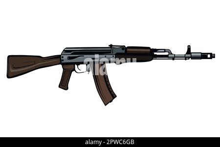 AK 47 weapon. Vector illustration of a Kalashnikov machine gun. Soldier automatic Stock Vector