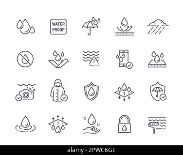 Waterproof line icons set Stock Vector