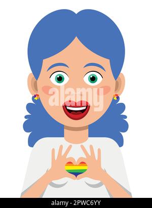 Girl forming with her hands a heart with rainbow colors Stock Vector