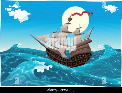 https://l450v.alamy.com/450v/2pwc83j/galleon-in-the-sea-cartoon-and-vector-illustration-isolated-objects-2pwc83j.jpg