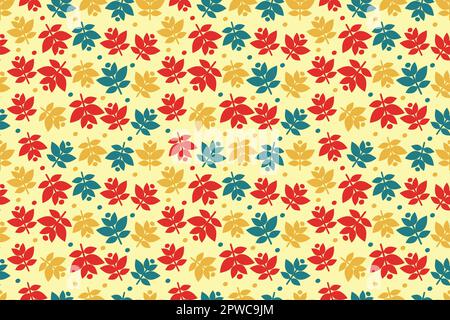 Seamless vector pattern. Background with branches and leaves on the yellow backdrop. Neutral ivy design. Mystic and oriental forest design. Ready for fabric design. Vector illustration Stock Vector