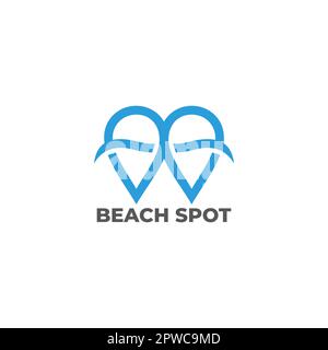 beach spot pin location wave logo vector Stock Vector