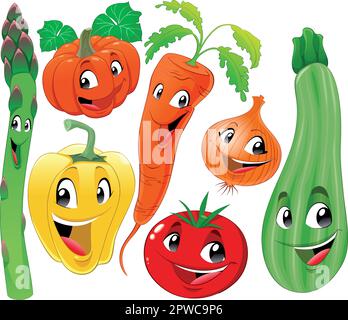 Vegetable family. Funny cartoon and vector characters. Stock Vector