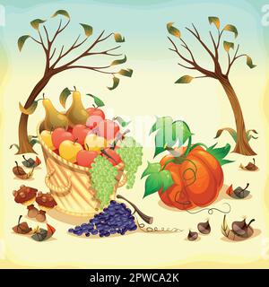 Fruit and vegetables in Autumn. Vector illustration, isolated objects. Stock Vector